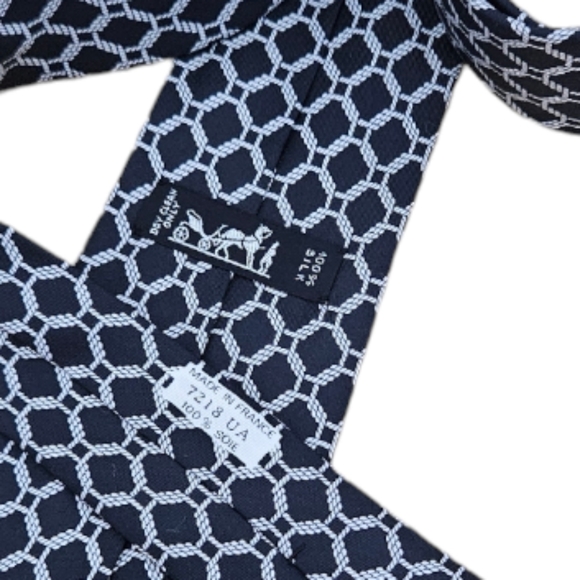 HERMÈS 7218 UA Black Interlocking Rope Silk LUXURY Tie FRANCE - Picture 2 of 3